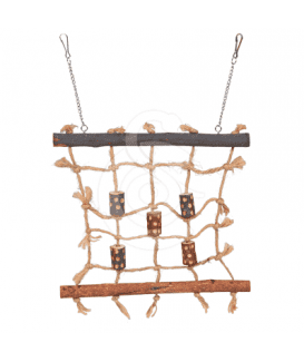 Jouet oiseau : mur d'escalade en bois et corde