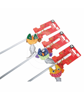 Jouet chat : Canne à pêche hibou à plume