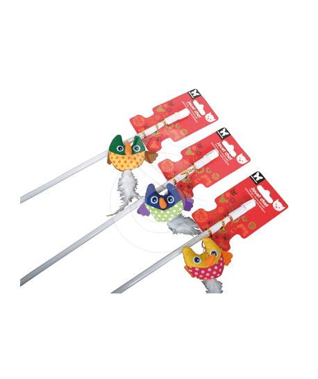 Jouet chat : Canne à pêche hibou à plume