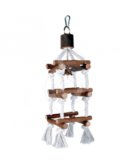 Jouet oiseau : tour en bois et corde
