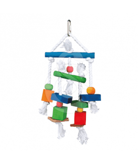 Jouet oiseau : jouet naturel en bois, corde et cuir