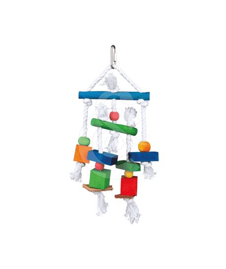 Jouet oiseau : jouet naturel en bois, corde et cuir