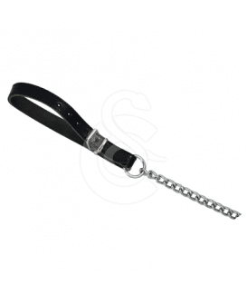 Laisse chaîne avec poignée en cuir