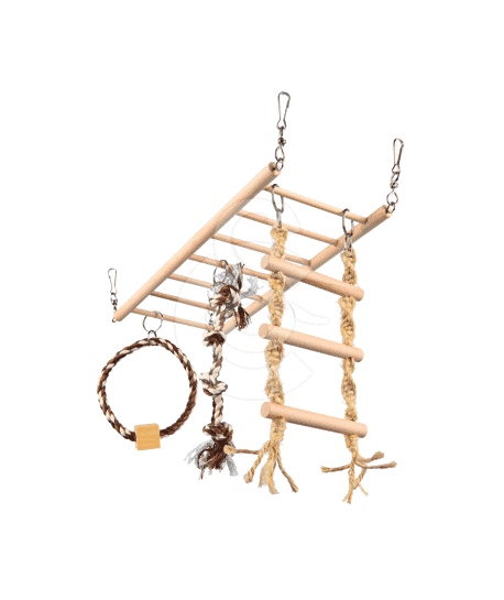 Jouet rongeur/oiseau : pont suspendu en bois